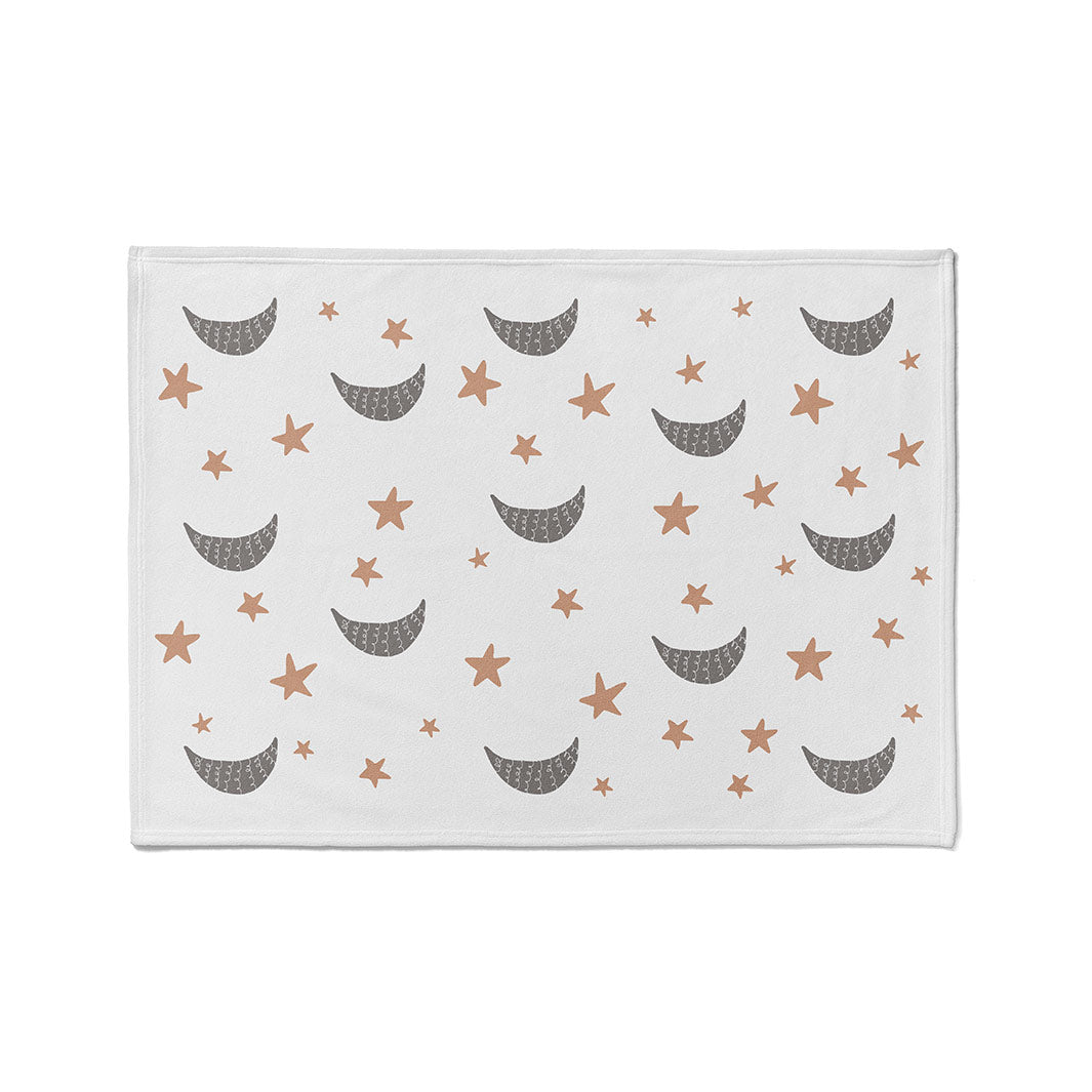 KIDS GREY AND PINK MOON AND STARS PATTERN FLEECE BLANKET