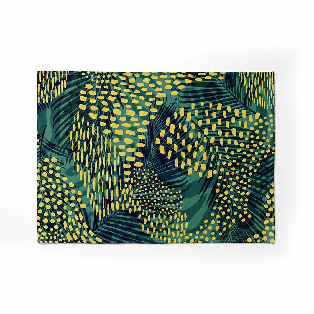 KIDS GREEN YELLOW JUNGLE PATTERN FLEECE BLANKET