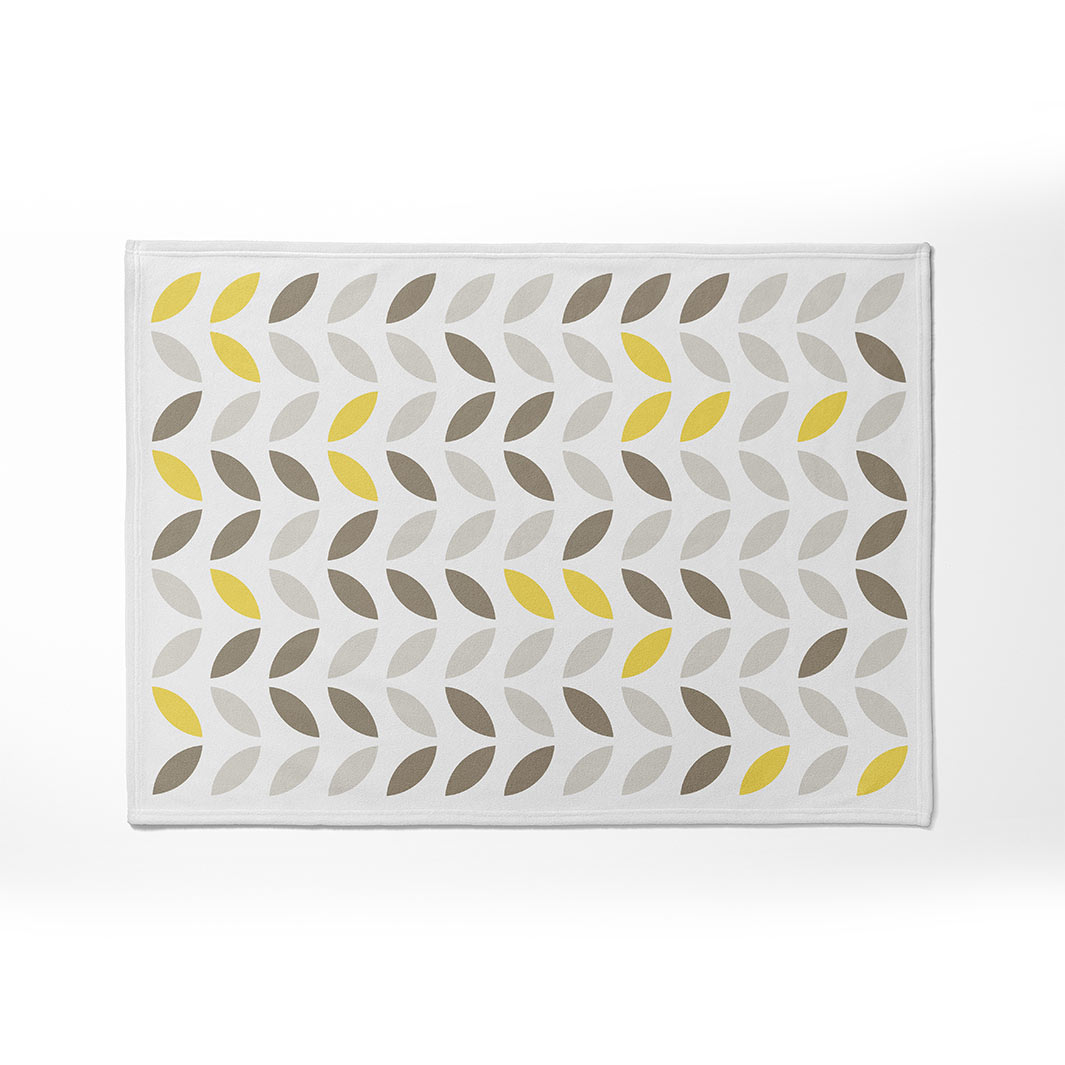 KIDS GREY AND YELLOW GEO LEAF PATTERN FLEECE BLANKET