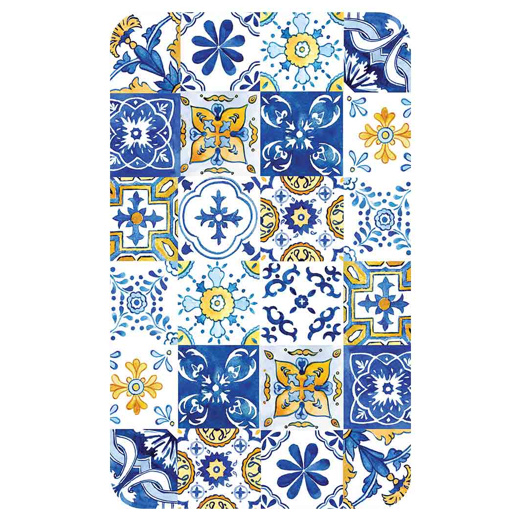 PATTERN BLUE AND YELLOW WATERCOLOUR LISBON TILE KITCHEN TOWEL