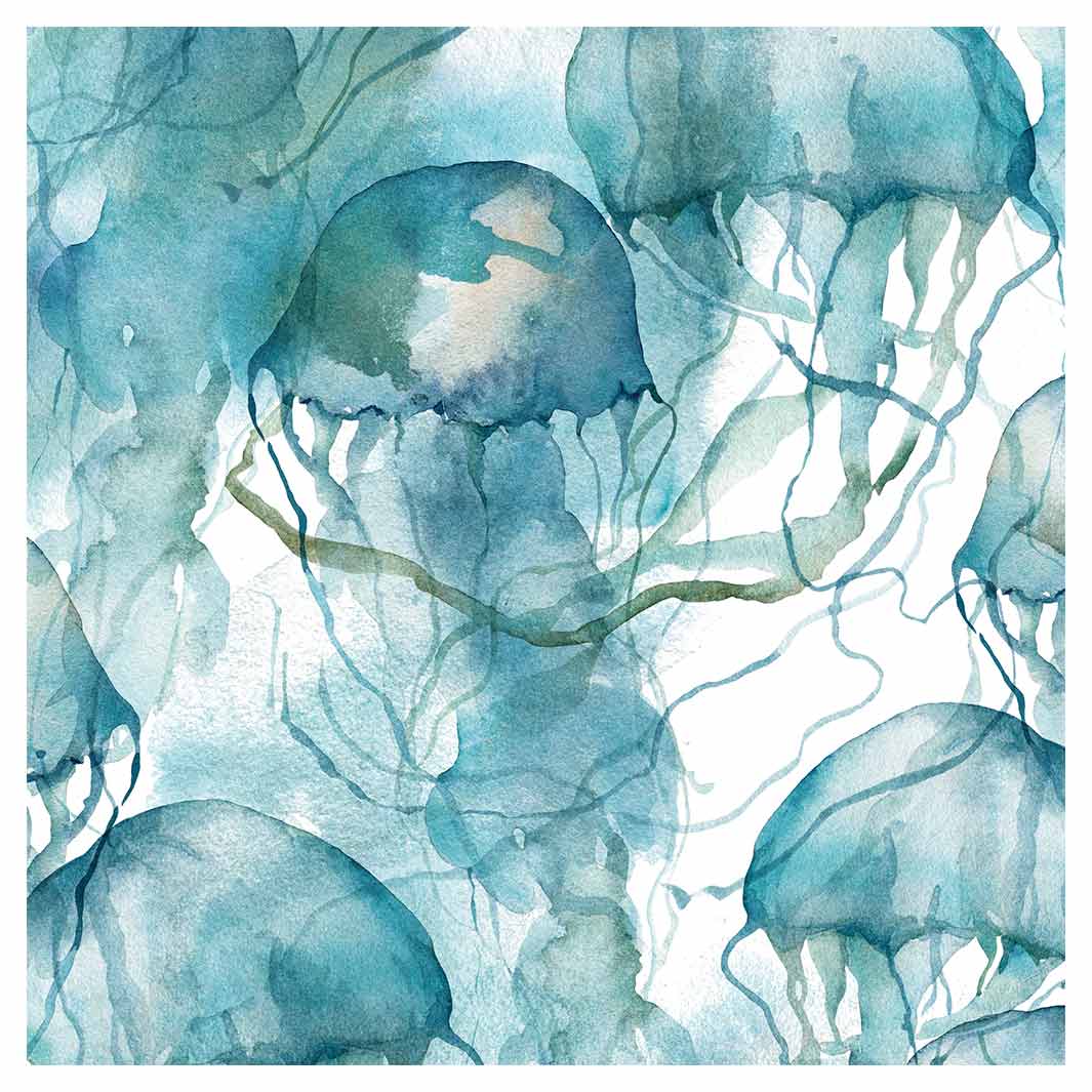 PATTERN BLUE OCEAN WATERCOLOUR JELLYFISH MAKE-UP BAG