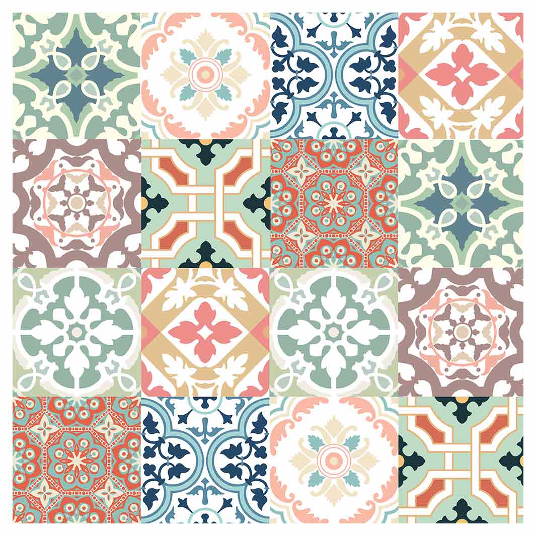 PATTERN TEAL AND ORANGE TILE NAPKIN