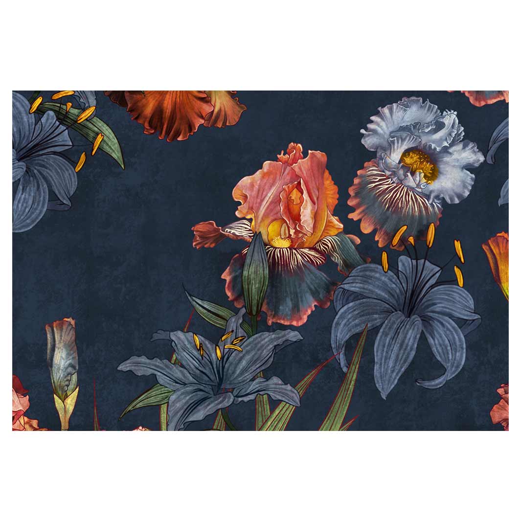 FLORAL NAVY LILIES AND IRIS PAINTING RECTANGULAR PLACEMAT