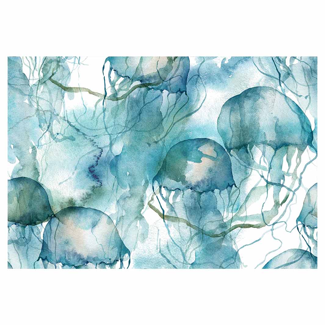 PATTERN BLUE OCEAN WATERCOLOUR JELLYFISH RECTANGULAR PLACEMAT