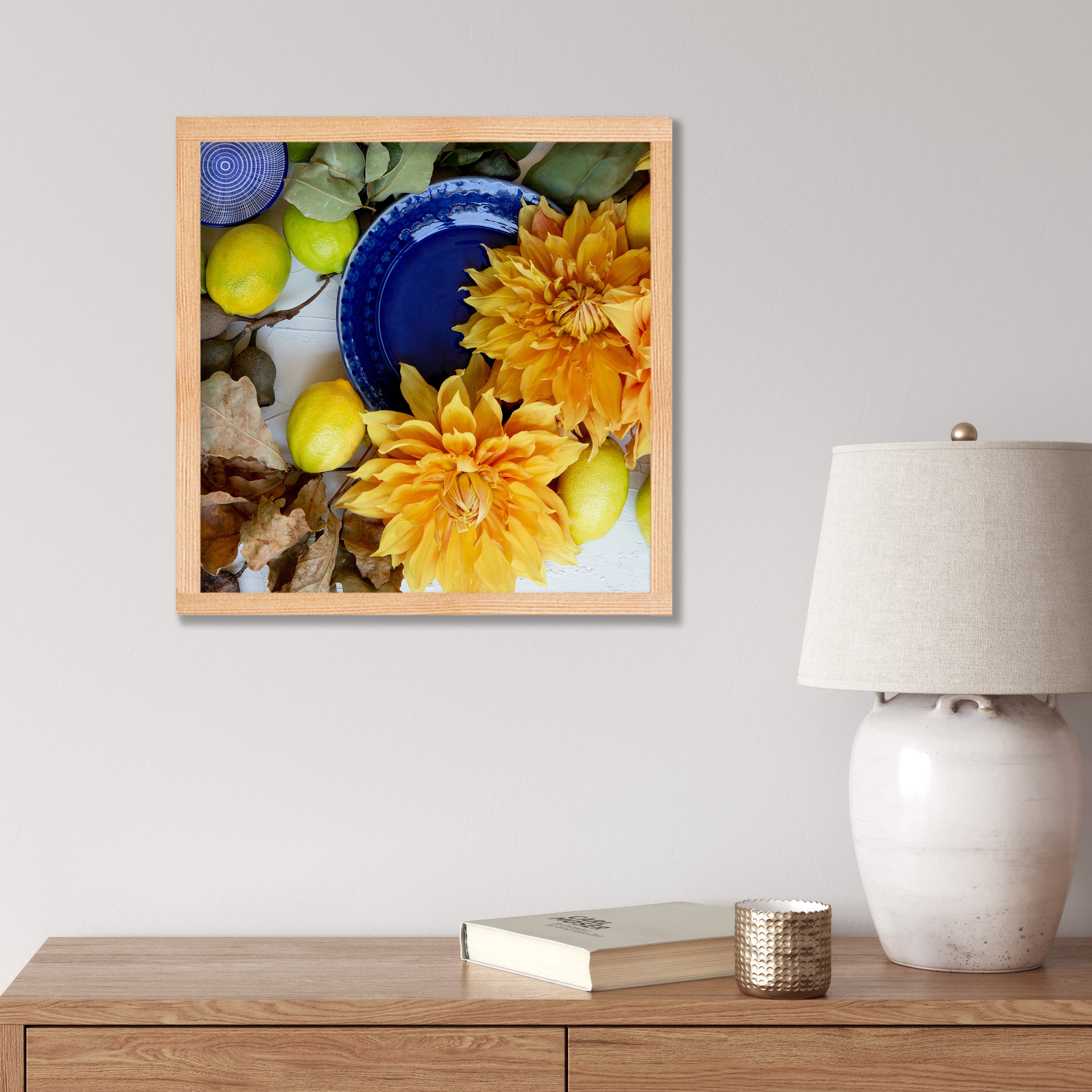 FLORAL YELLOW CHRYSANTHEMUM FLOWERS WITH FOLIAGE PINE BOX