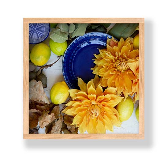 FLORAL YELLOW CHRYSANTHEMUM FLOWERS WITH FOLIAGE PINE BOX