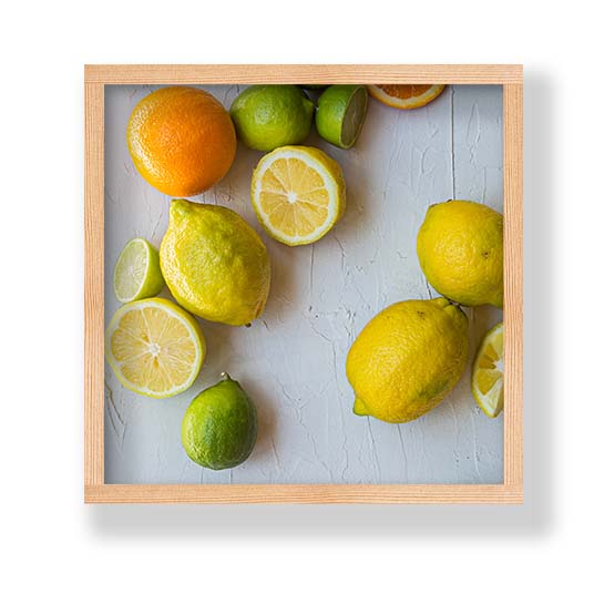 NATURAL YELLOW AND ORANGE CITRUS ON WHITE PINE BOX