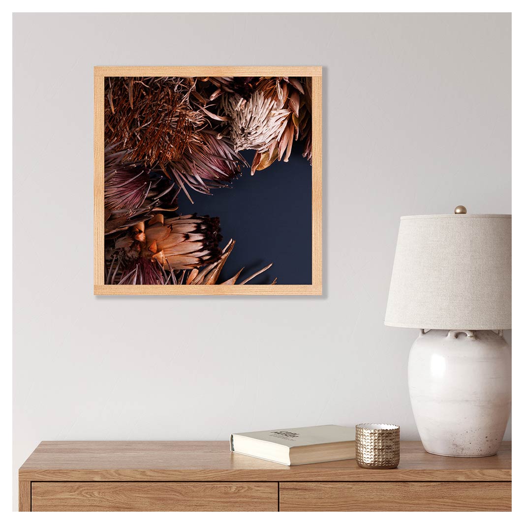 ROSE GOLD PROTEA ON DARK BLUE PINE BOX