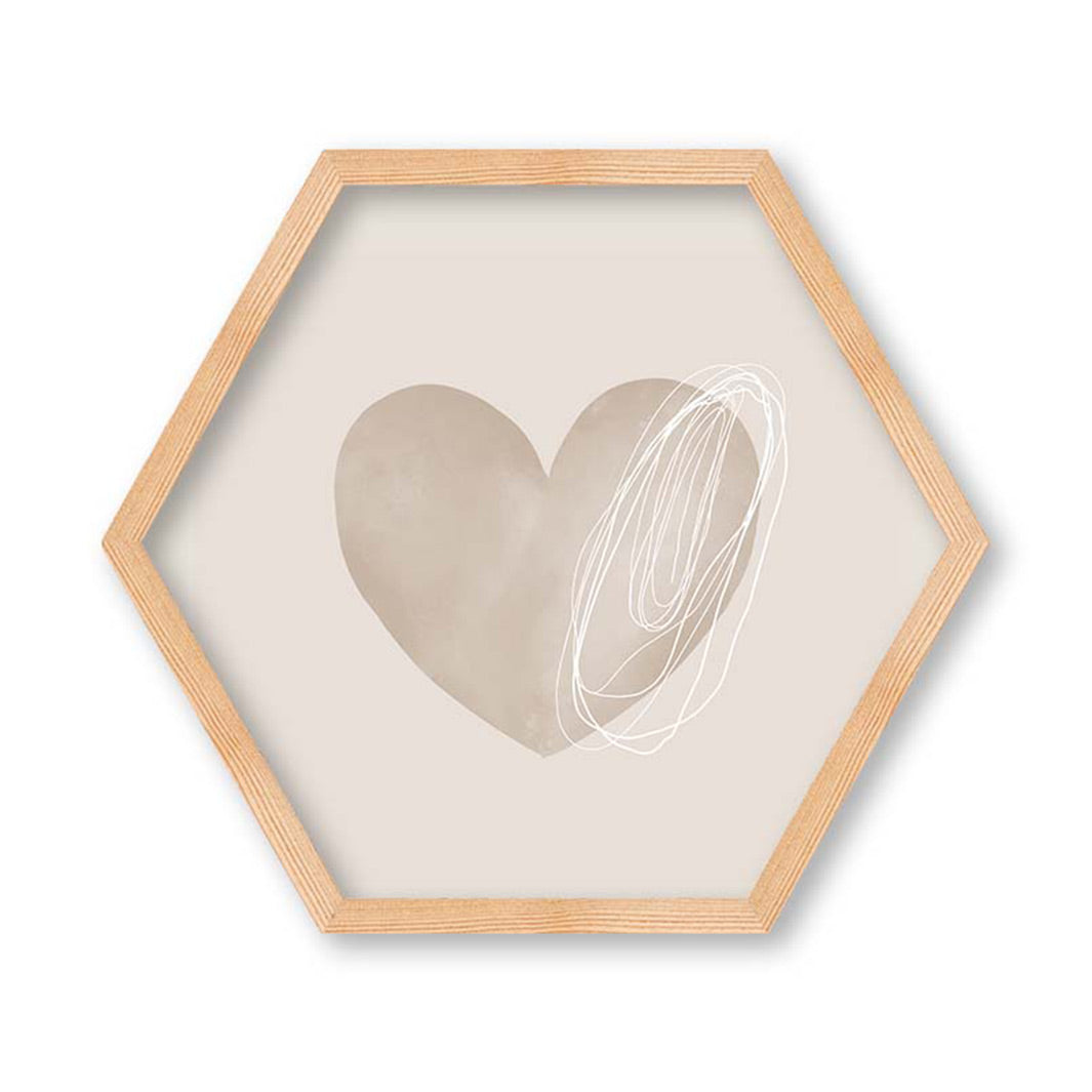 KIDS BEIGE HEART HEXAGON WALL ART