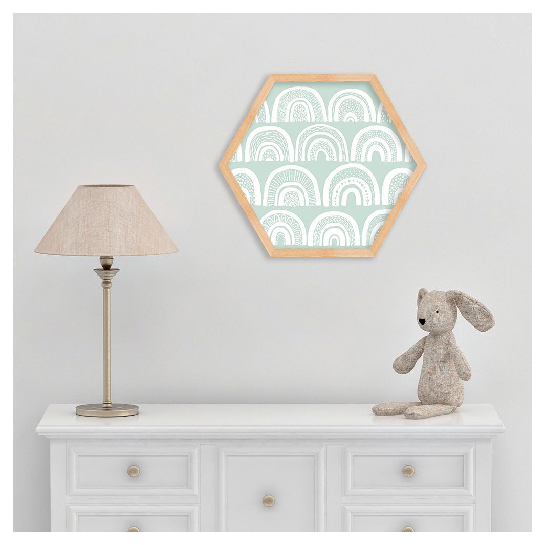 KIDS WHITE RAINBOW PATTERN HEXAGON WALL ART