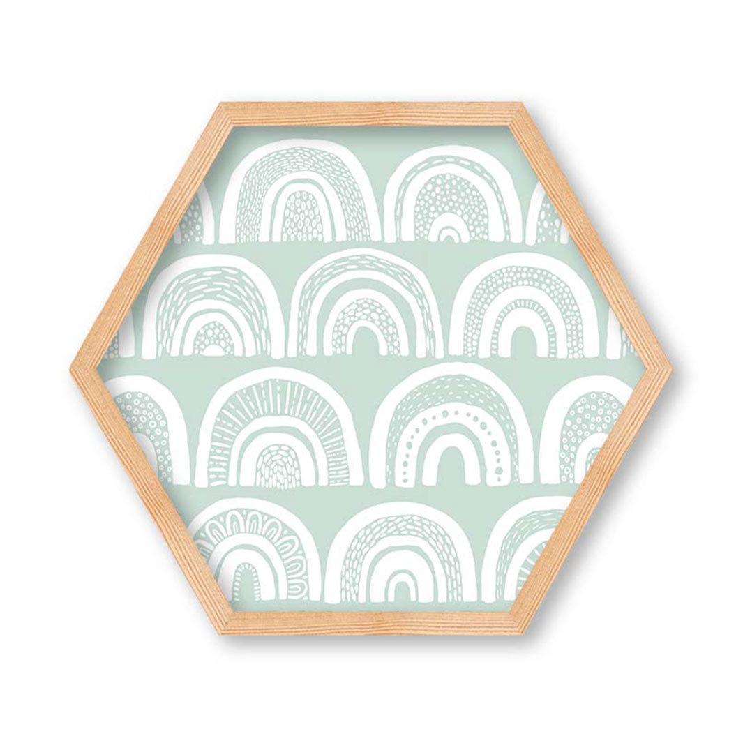 KIDS WHITE RAINBOW PATTERN HEXAGON WALL ART