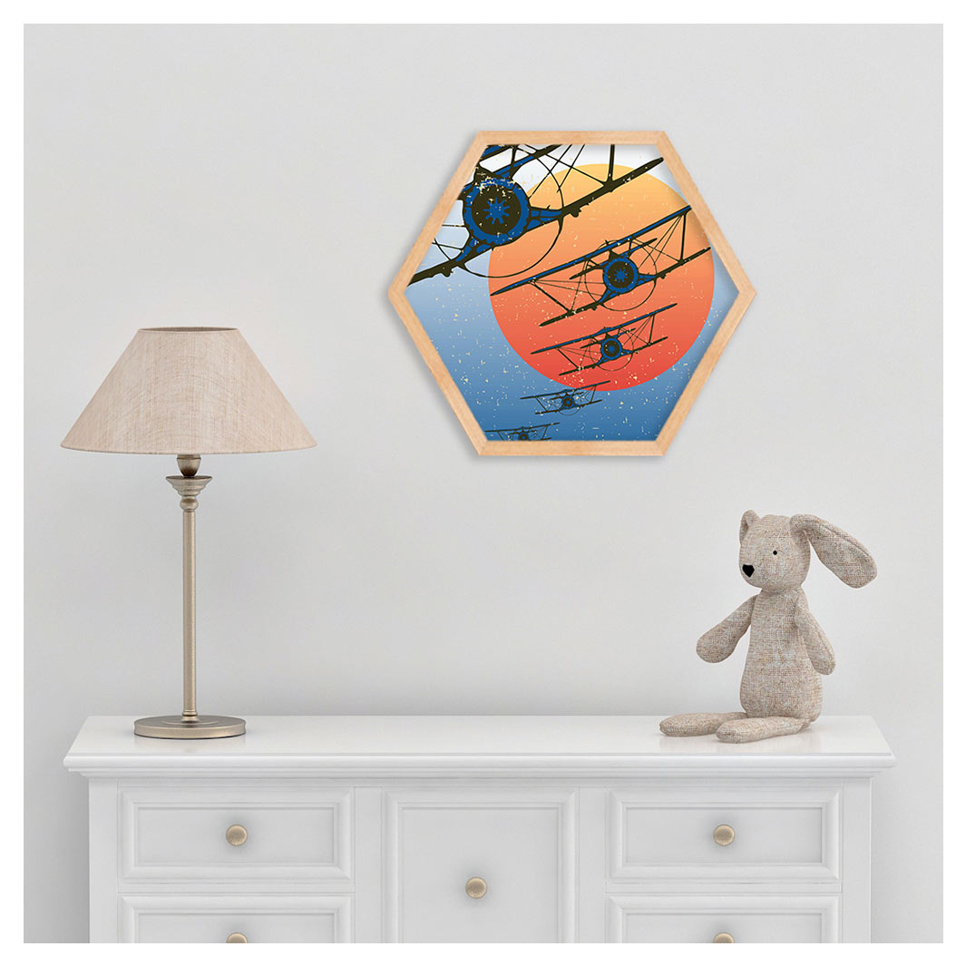 KIDS BLUE AIRPLANE POSTER ART HEXAGON WALL ART