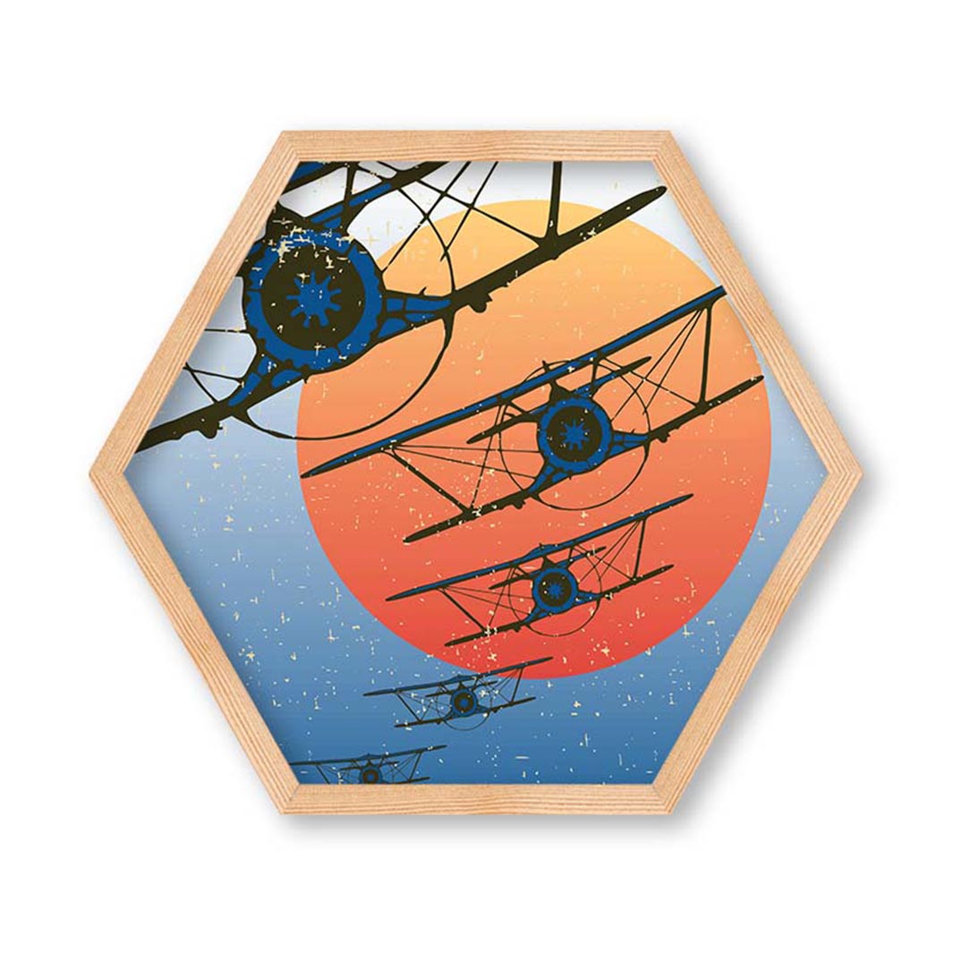 KIDS BLUE AIRPLANE POSTER ART HEXAGON WALL ART