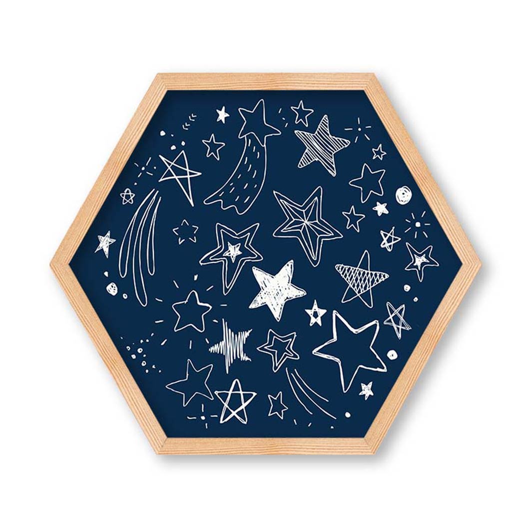 KIDS NAVY AND WHITE STARS PATTERN HEXAGON WALL ART