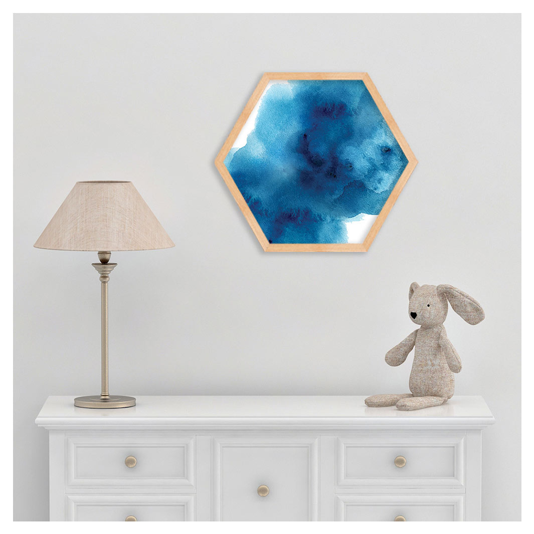 KIDS BLUE WATERCOLOUR ART HEXAGON WALL ART