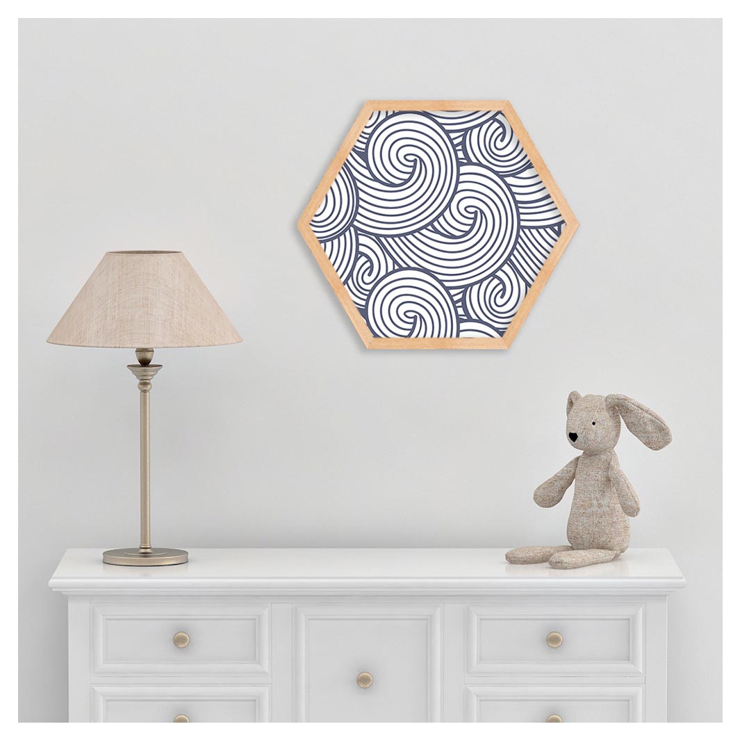 KIDS NAVY WAVES LINE PATTERN HEXAGON WALL ART