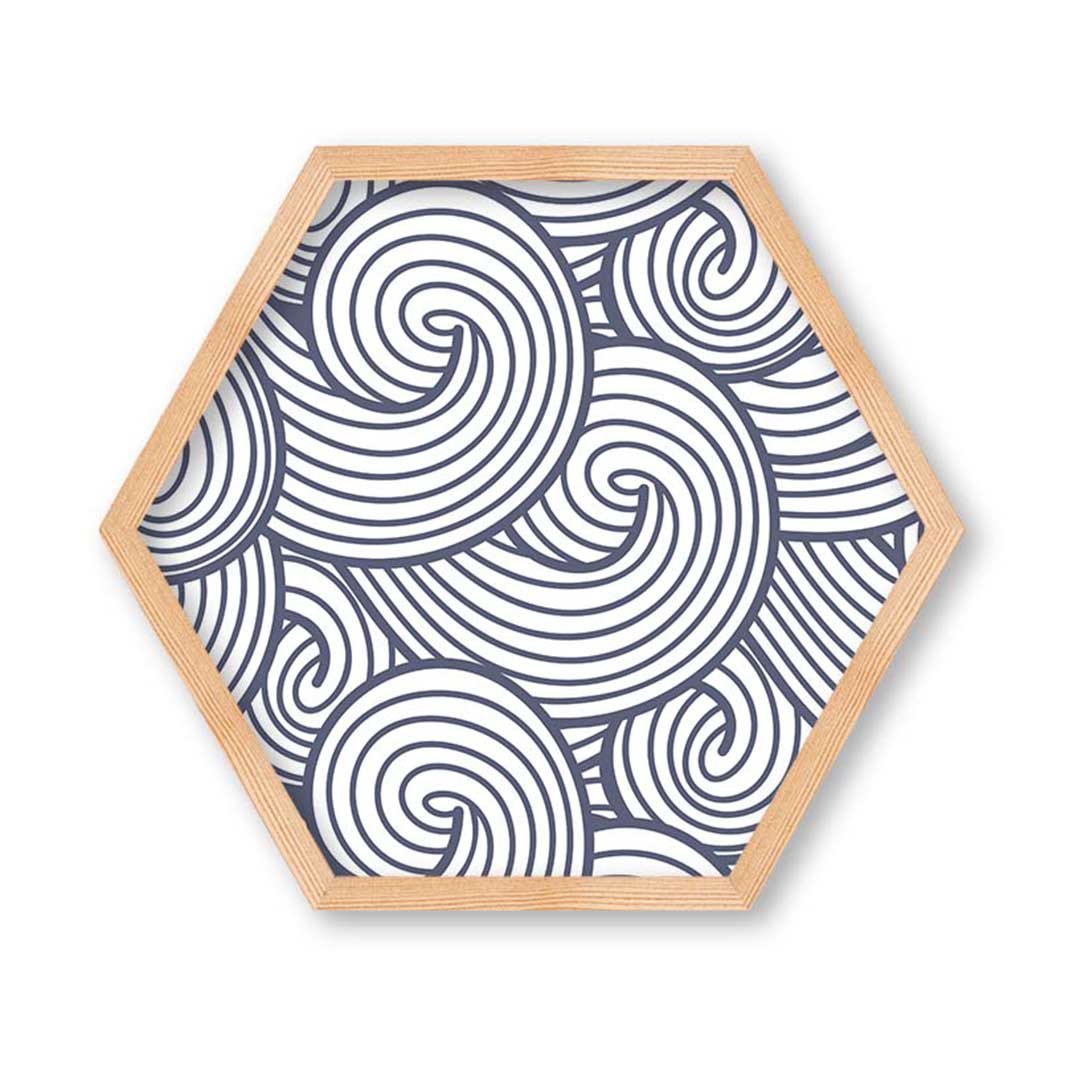 KIDS NAVY WAVES LINE PATTERN HEXAGON WALL ART