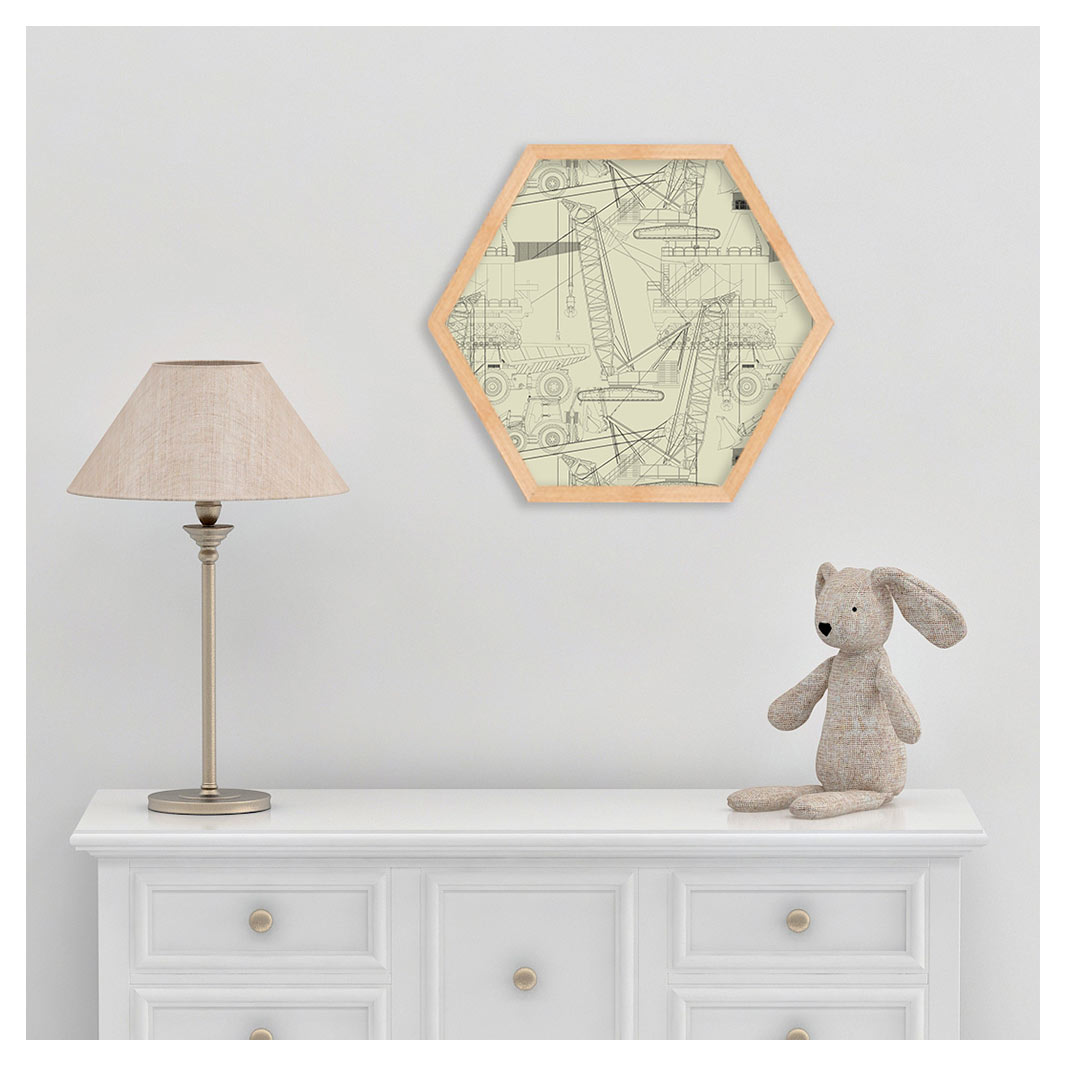 KIDS NEUTRAL CONSTRUCTION SKETCH ART HEXAGON WALL ART