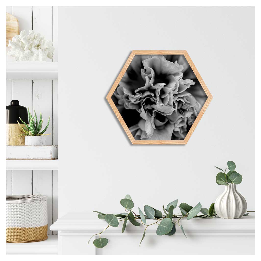 FLORAL BLACK AND WHITE PEONY PINE HEX