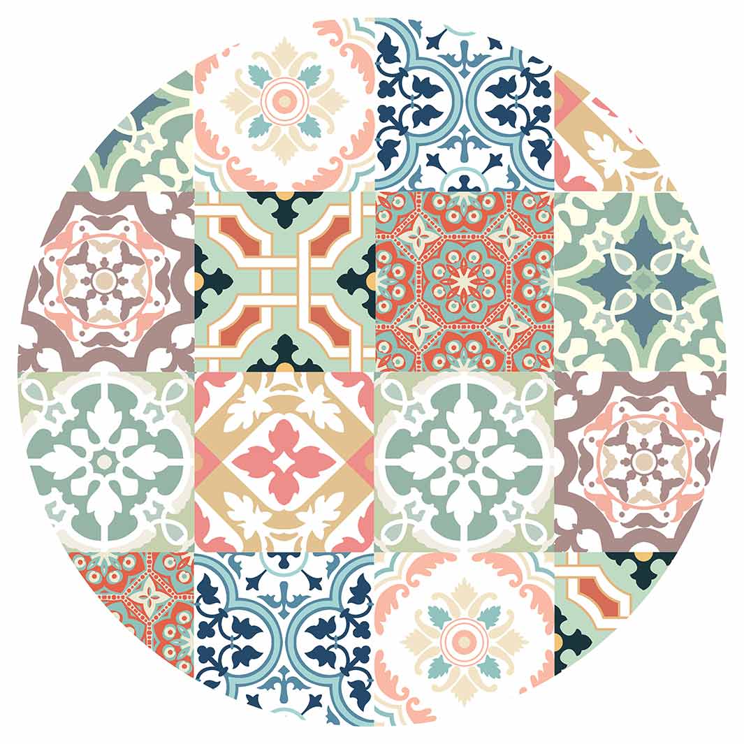 PATTERN TEAL AND ORANGE TILE ROUND PLACEMAT