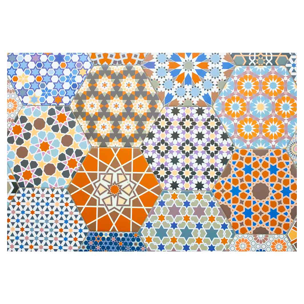 HEXAGON ORANGE AND BLUE PATTERN TILES RECTANGULAR PLACEMAT