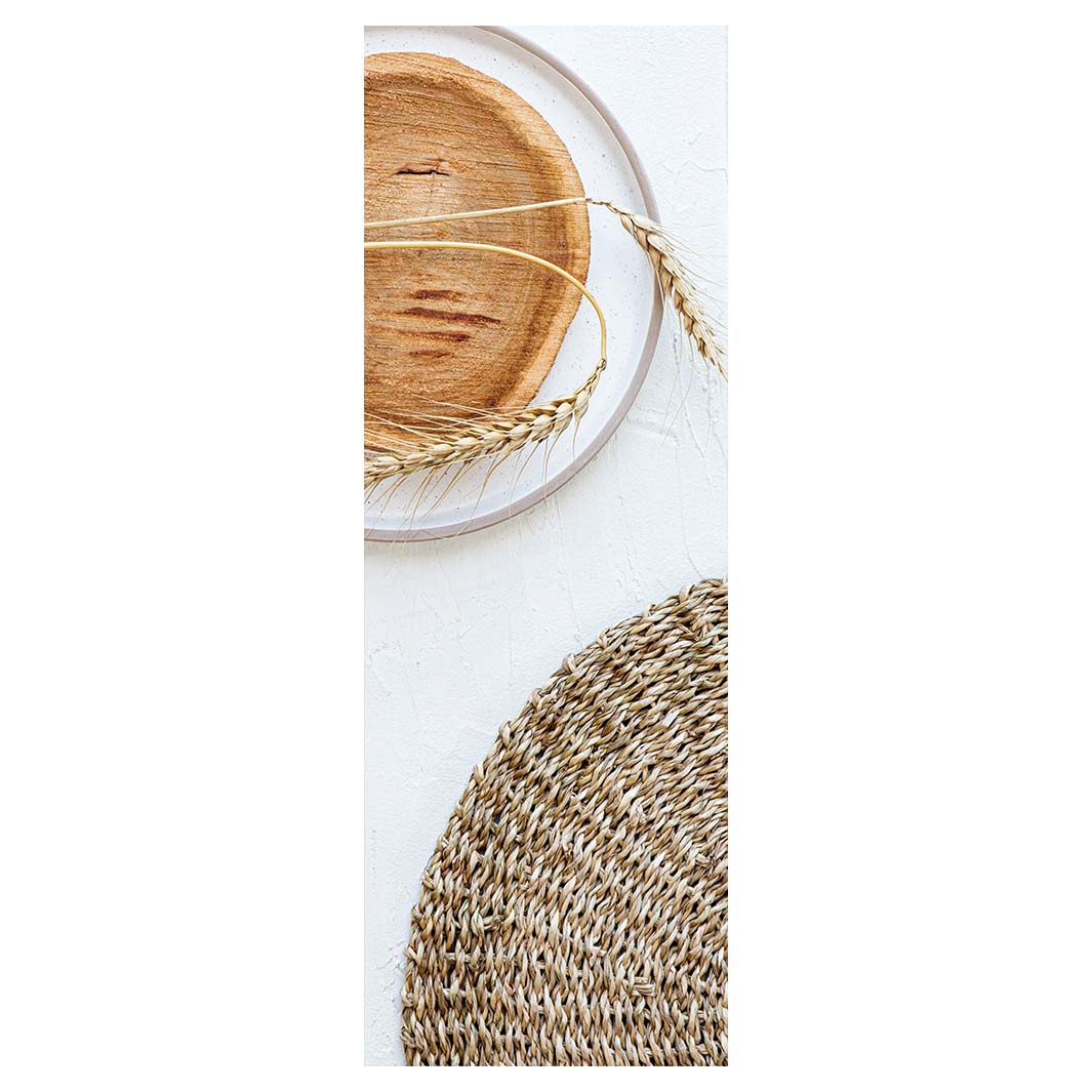 NATURAL BEIGE WHEAT ON WOOD AND WHITE RUNNER RUG