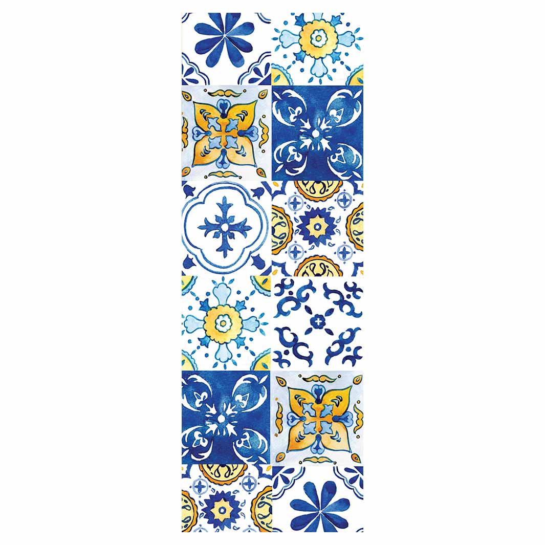 PATTERN BLUE AND YELLOW WATERCOLOUR LISBON TILE RUNNER RUG