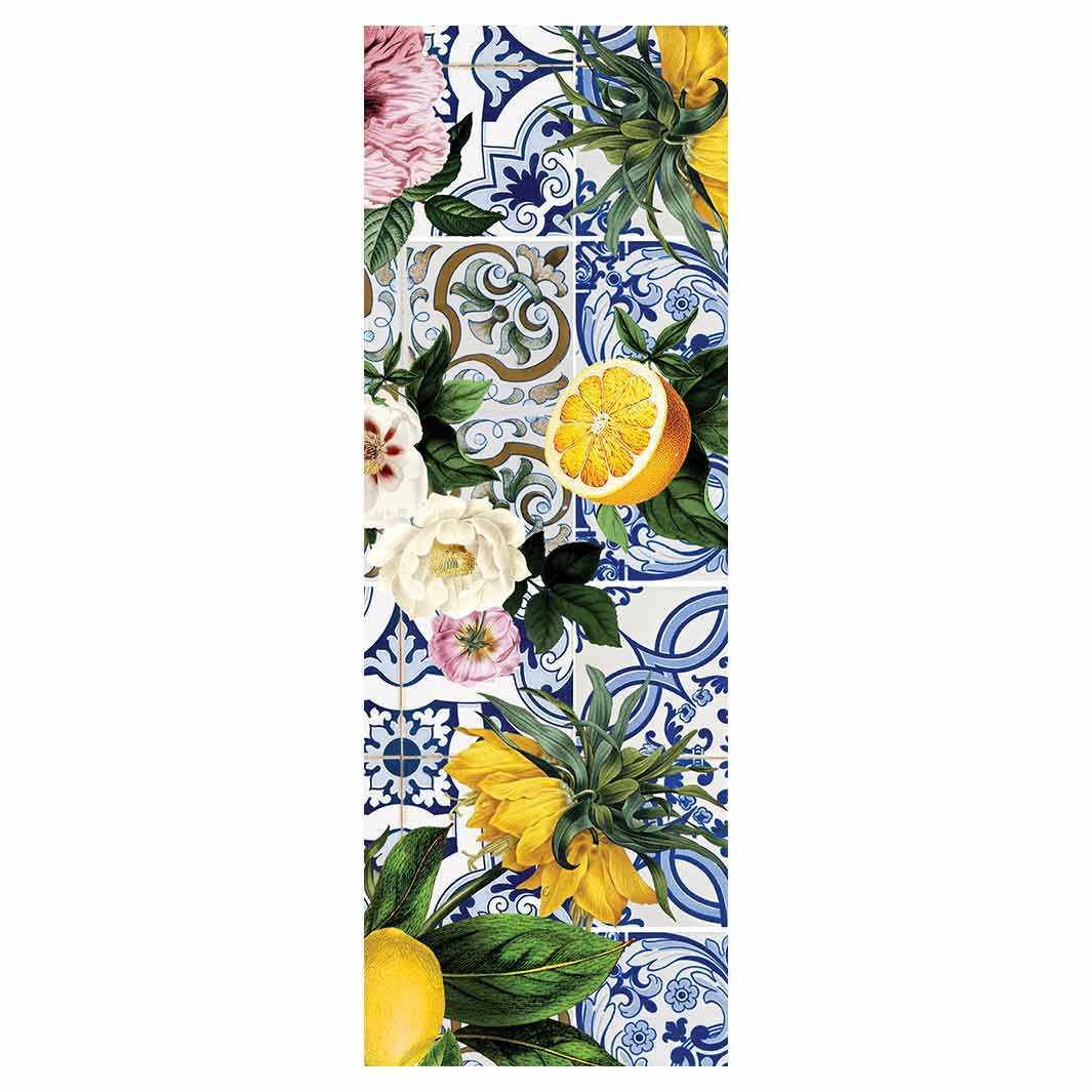 PATTERN BLUE LISBON TILE WITH LEMONS & FLOWERS RUNNER RUG