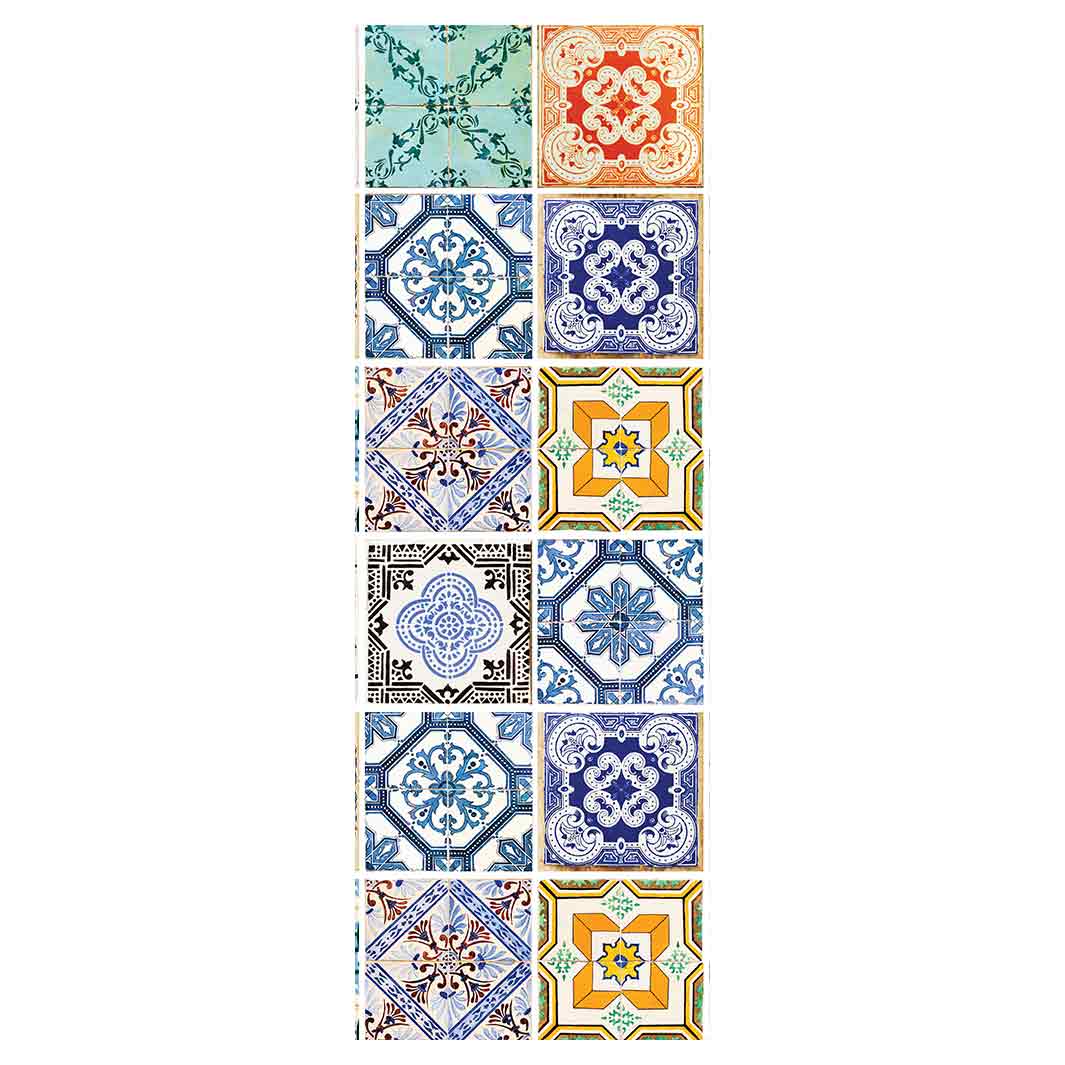 PATTERN BLUE COLOURFUL TILE RUNNER RUG