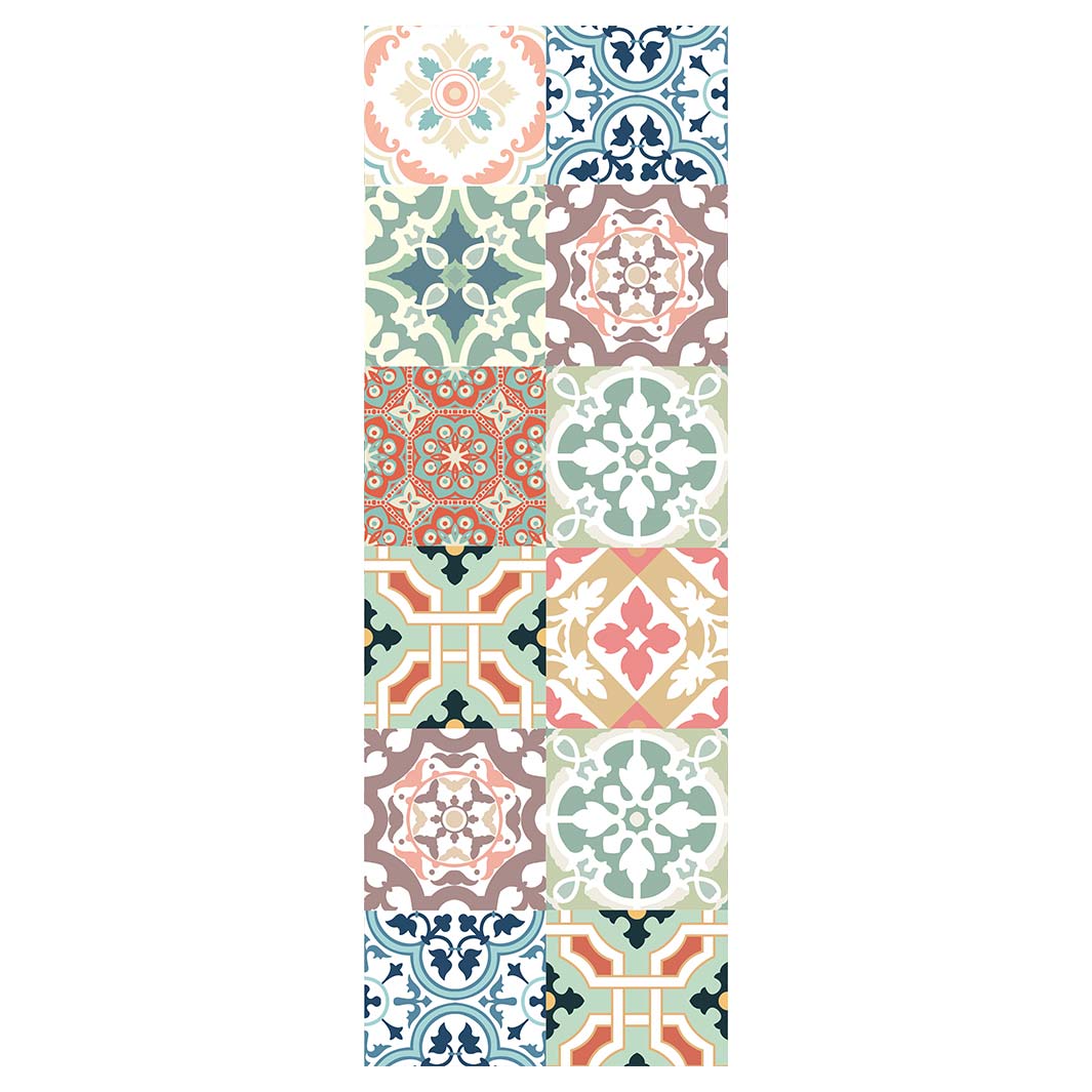 PATTERN TEAL AND ORANGE TILE RUNNER RUG