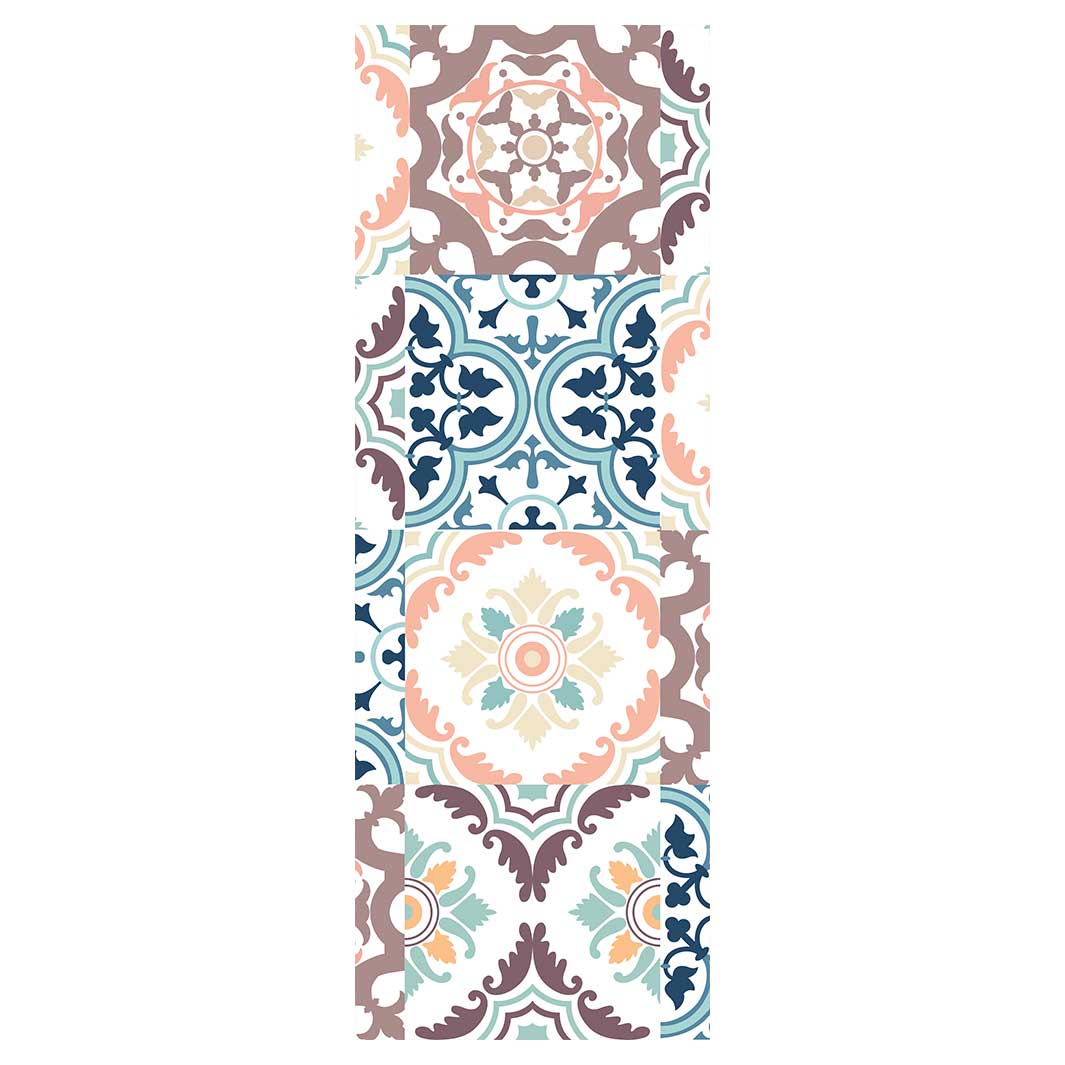 PATTERN BLUE AND MAUVE TILE RUNNER RUG