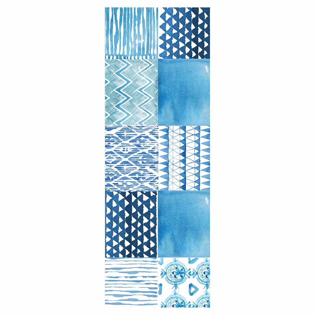 PATTERN BLUE WATERCOLOUR TILE RUNNER RUG