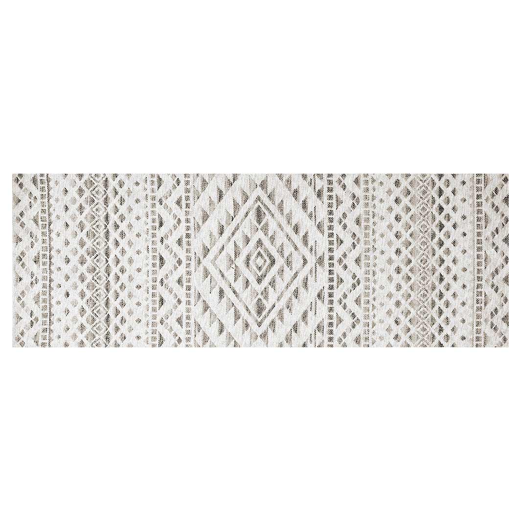 CONTEMPORARY WHITE NEUTRAL TRIBAL PATTERN RUNNER RUG