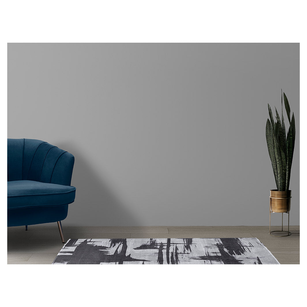 MODERN GREY INK BRUSH STROKES RUNNER RUG