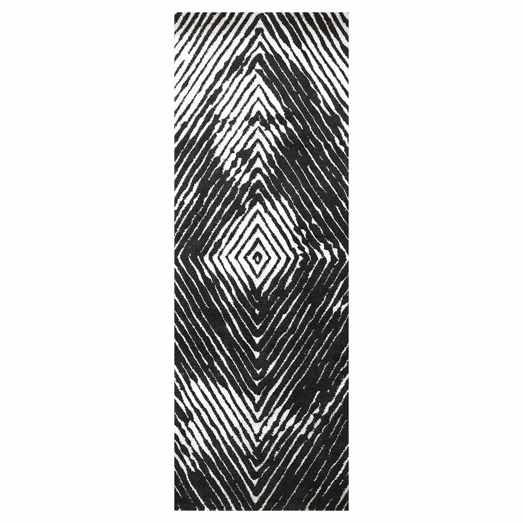 MODERN BLACK MONA LISA DIAMOND ABSTRACT RUNNER RUG