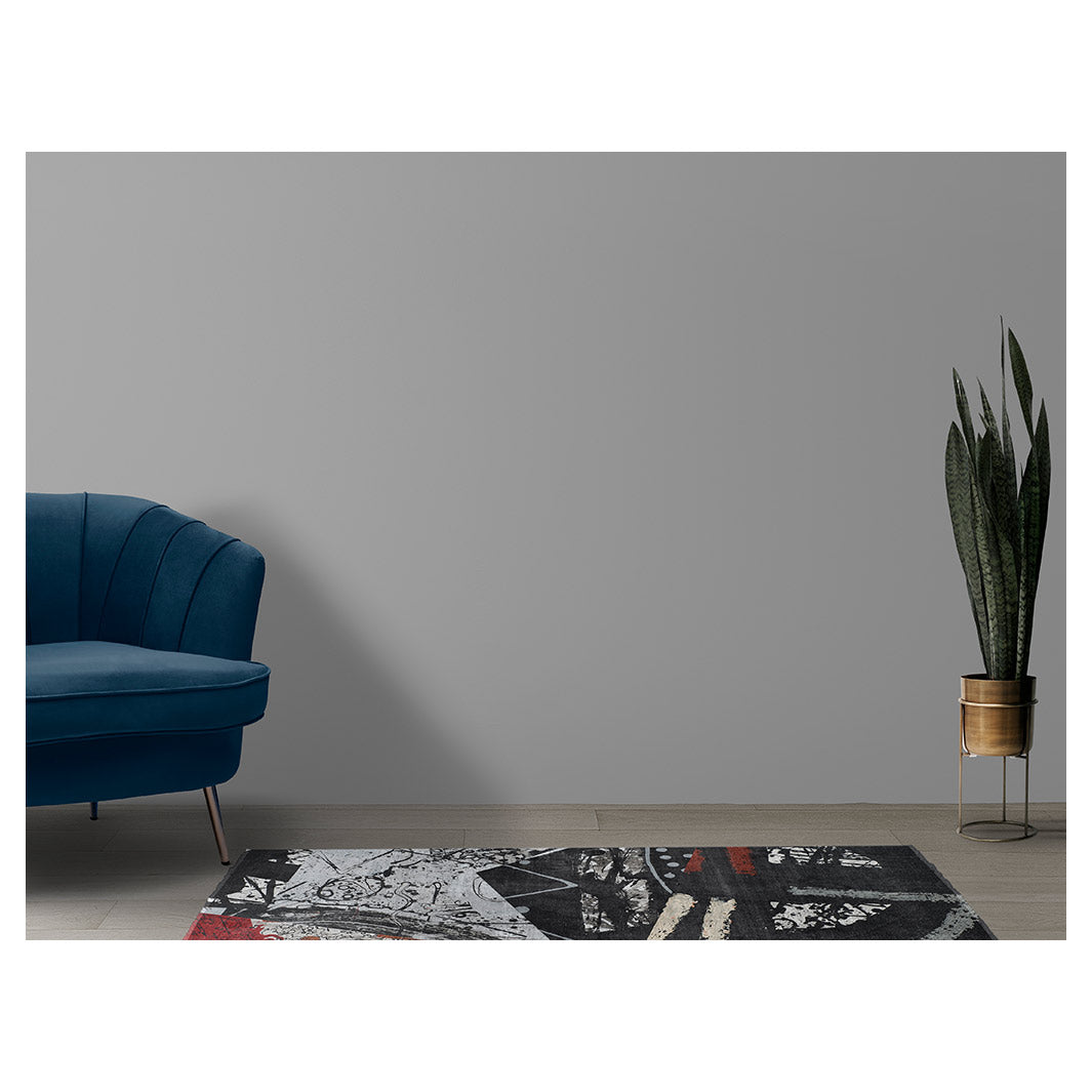 MODERN BLACK AND RED GRAFFITI ART RUNNER RUG