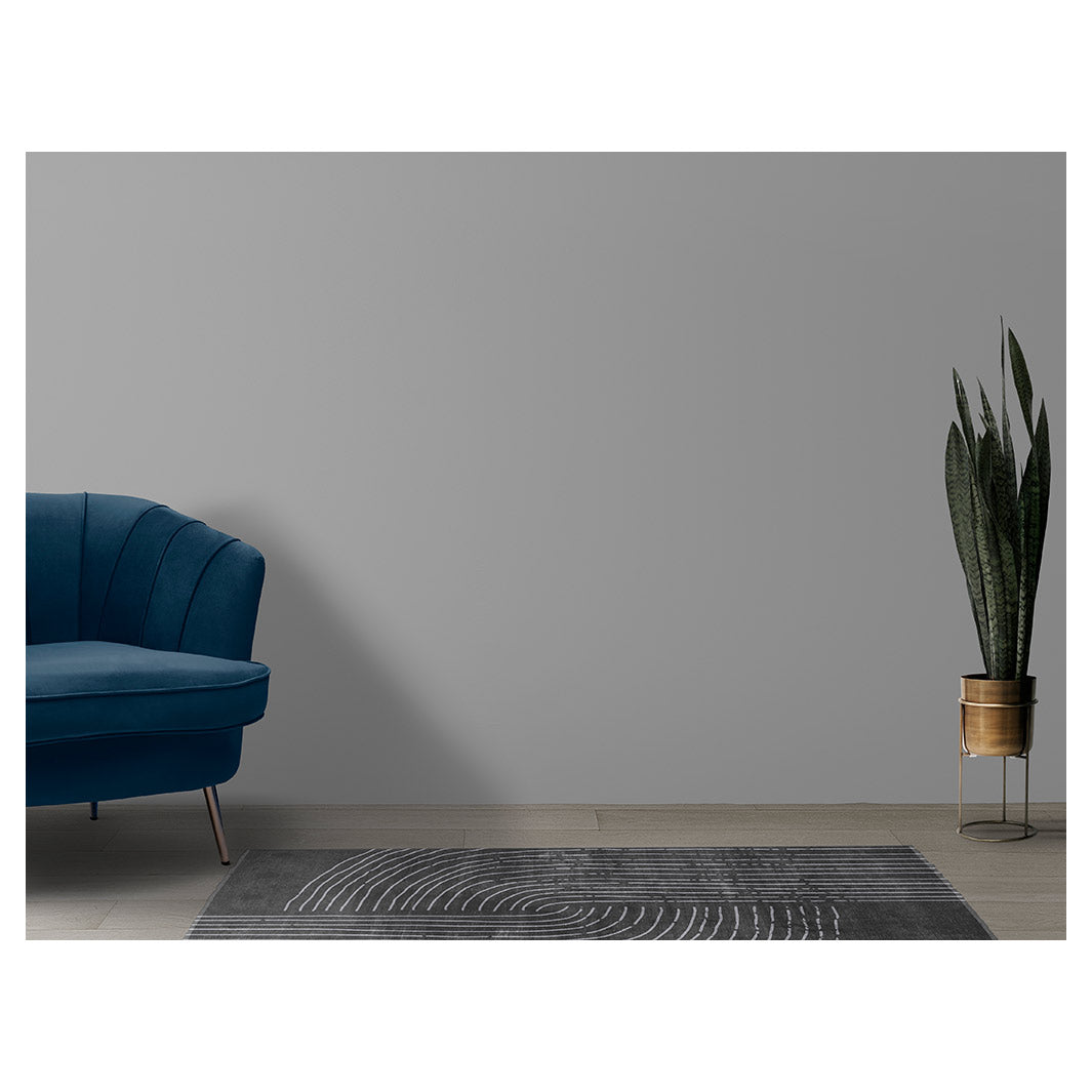 MODERN GREY AND BLACK SIMPLISTIC LINE ART RUNNER RUG