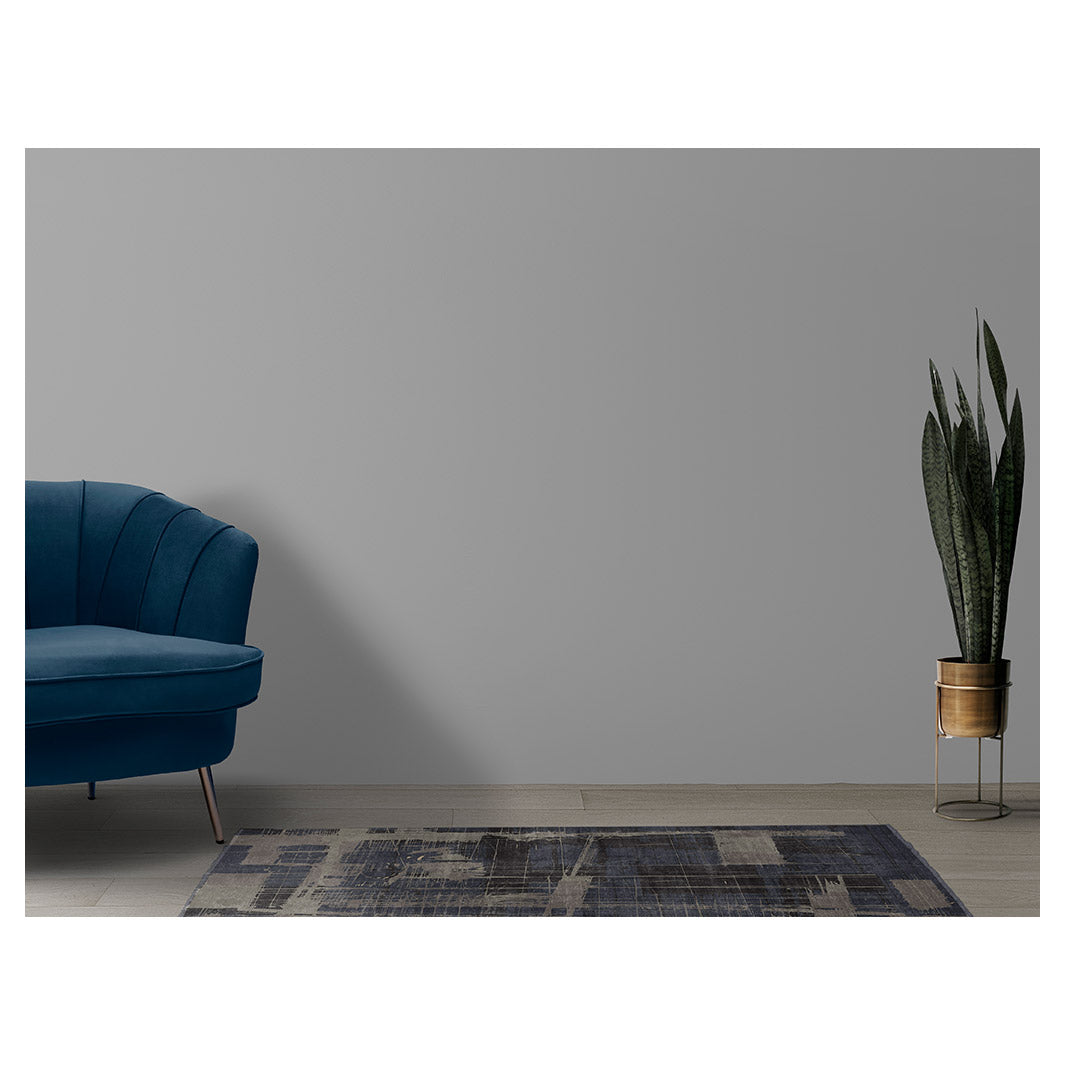 MODERN BLUE DISTRESSED INK LINES RUNNER RUG