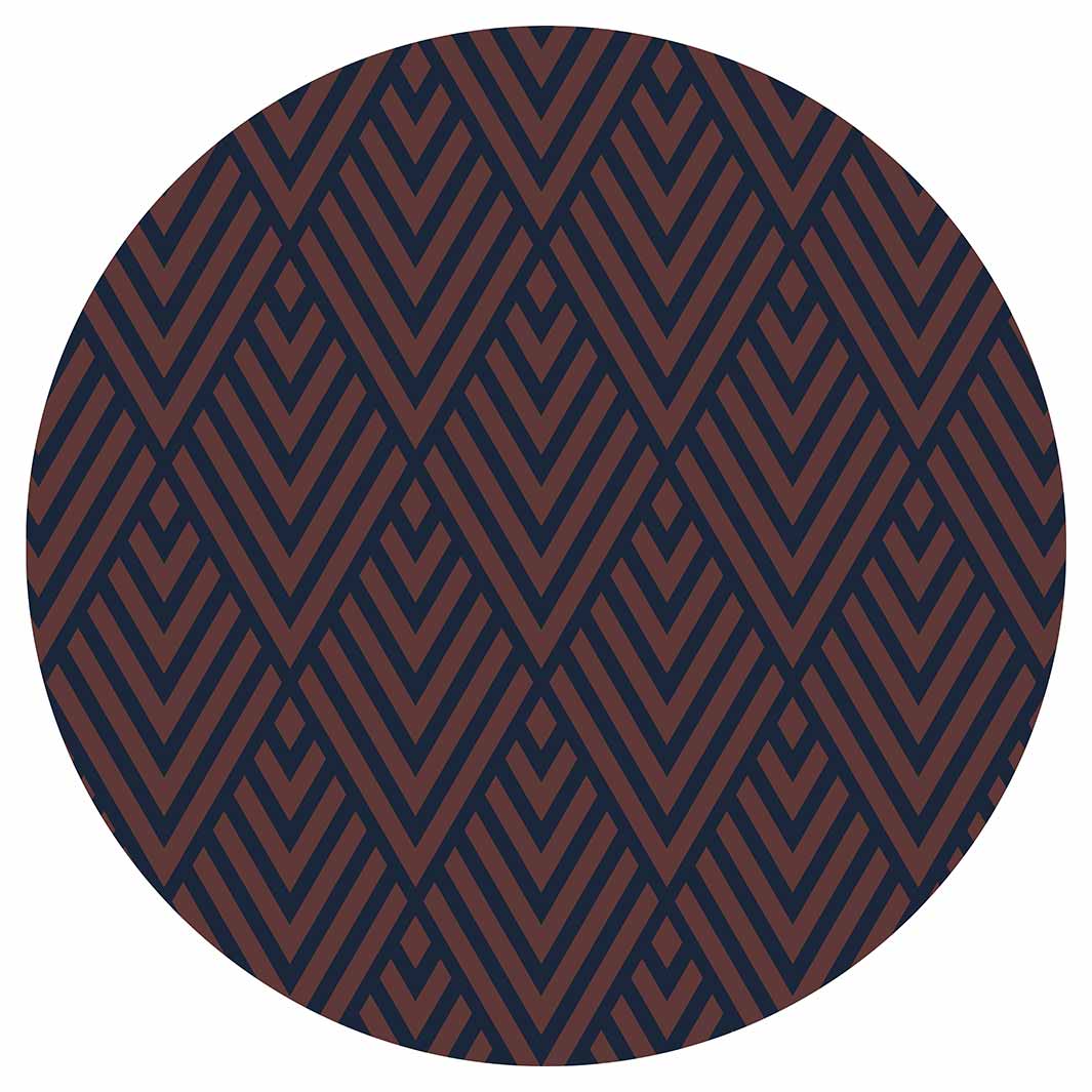 BROWN AND NAVY DIAMOND PATTERN ROUND RUG