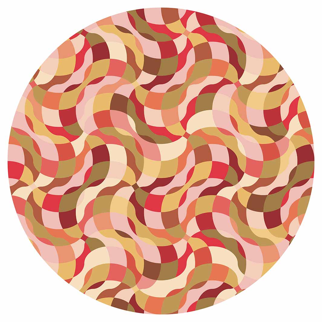 RETRO WAVE PATTERN PINKS AND MUSTARD ROUND RUG