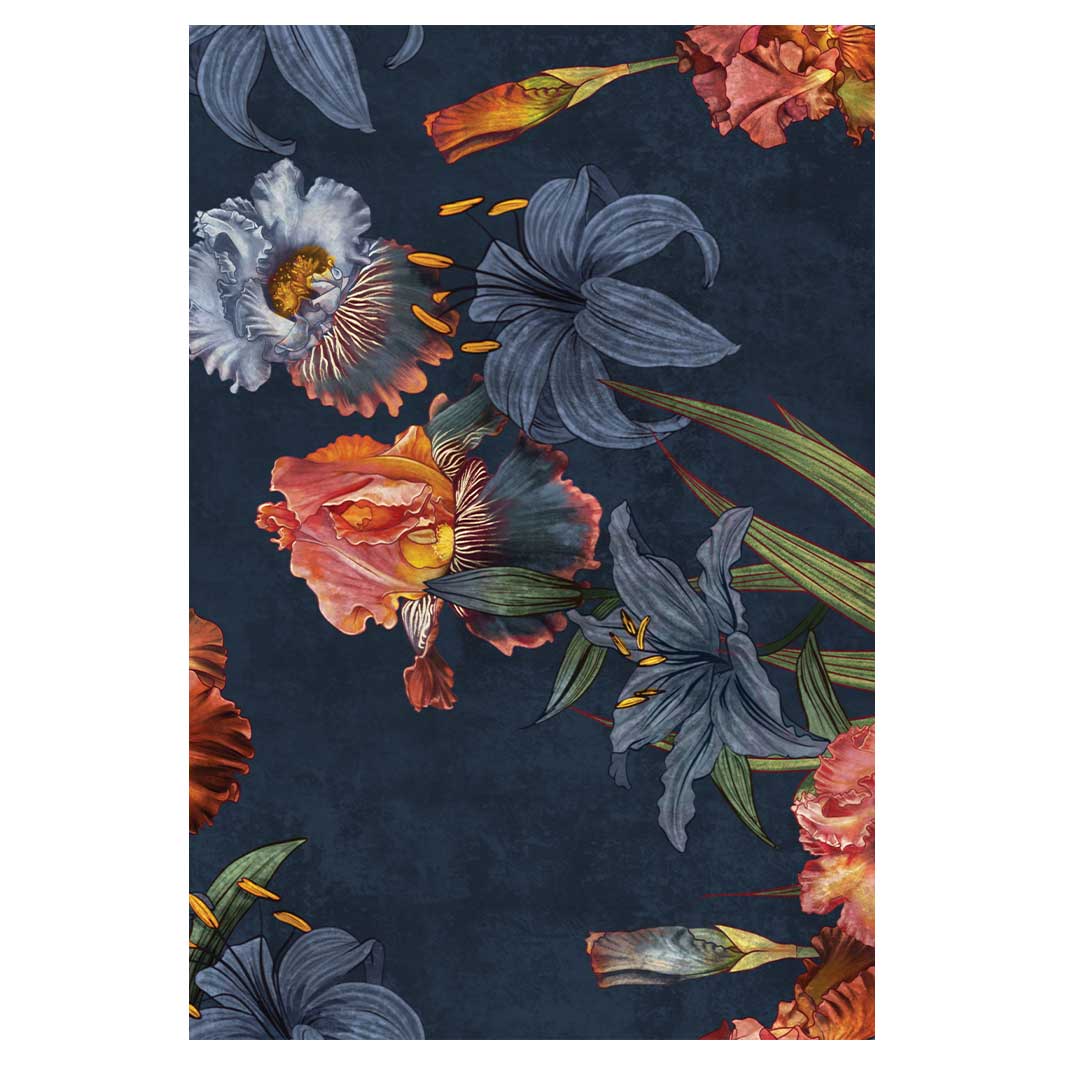 FLORAL NAVY LILIES AND IRIS PAINTING RECTANGULAR RUG