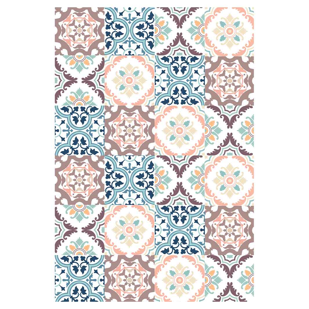 PATTERN BLUE AND MAUVE TILE RECTANGULAR RUG