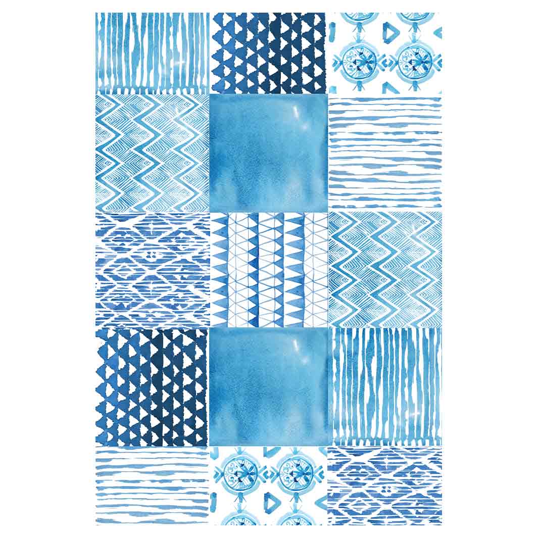 PATTERN BLUE WATERCOLOUR TILE RECTANGULAR RUG