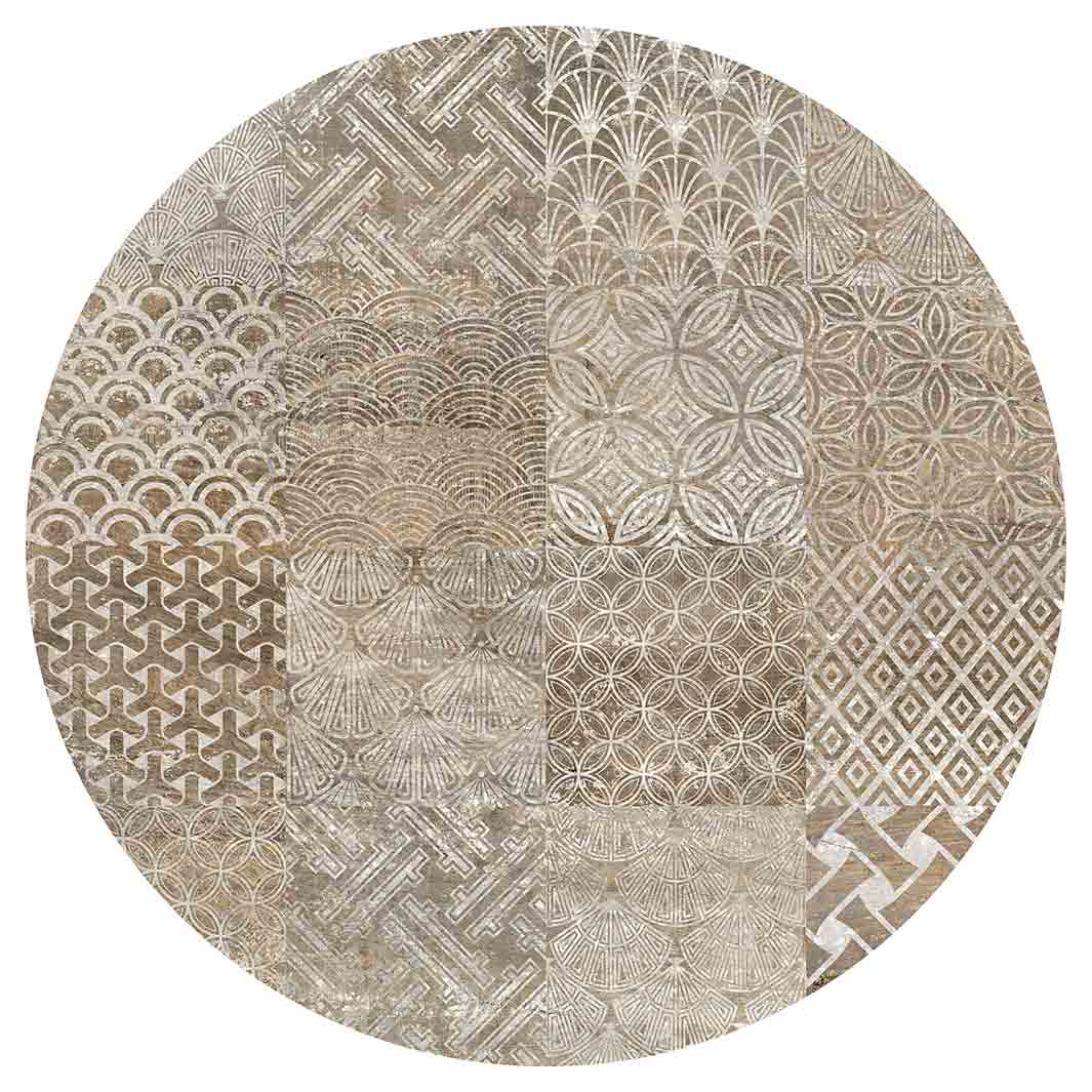 PATTERN BROWN MODERN TILE NATURAL ROUND RUG