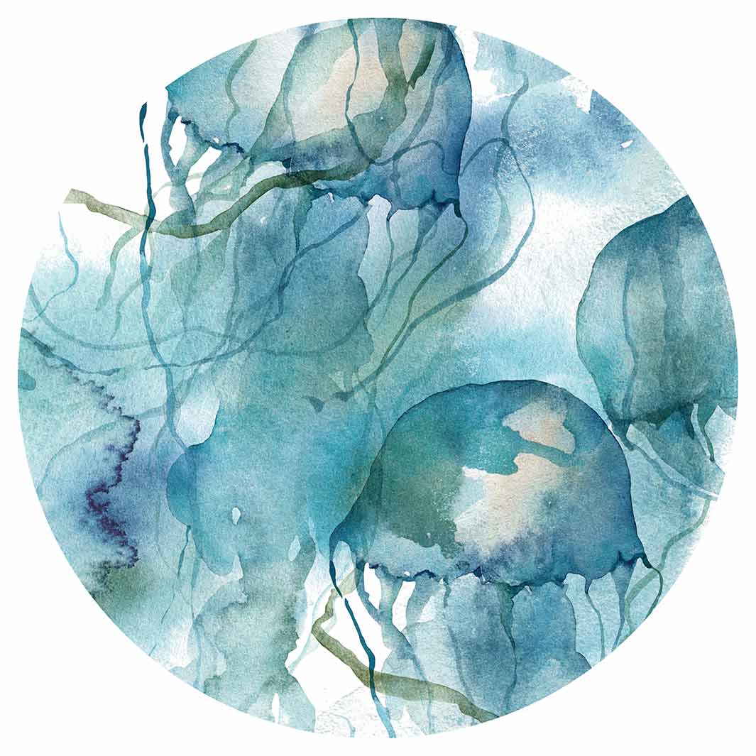 PATTERN BLUE OCEAN WATERCOLOUR JELLYFISH ROUND RUG