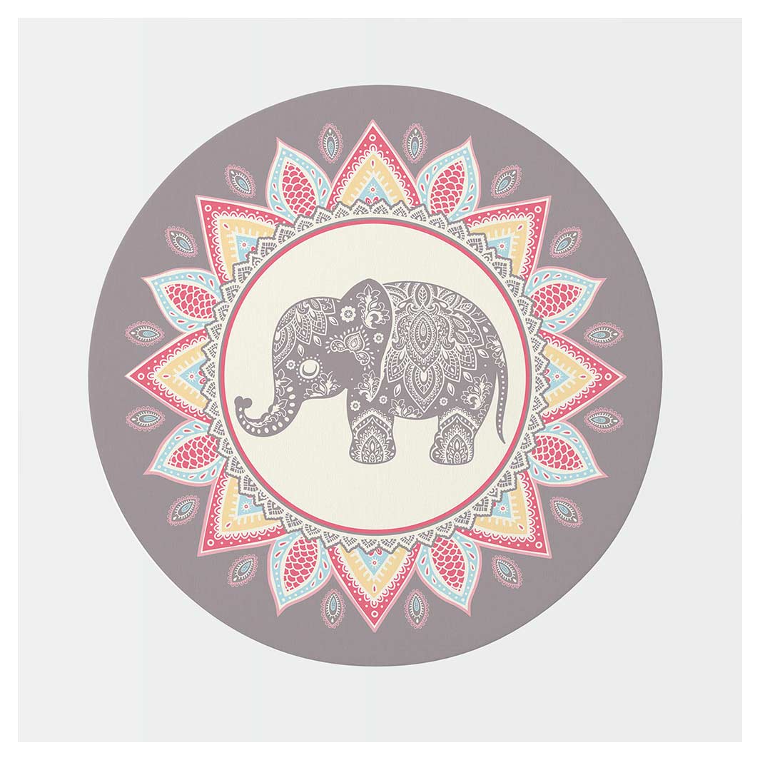 KIDS GREY RED ELEPHANT MOTIF PATTERN ROUND RUG