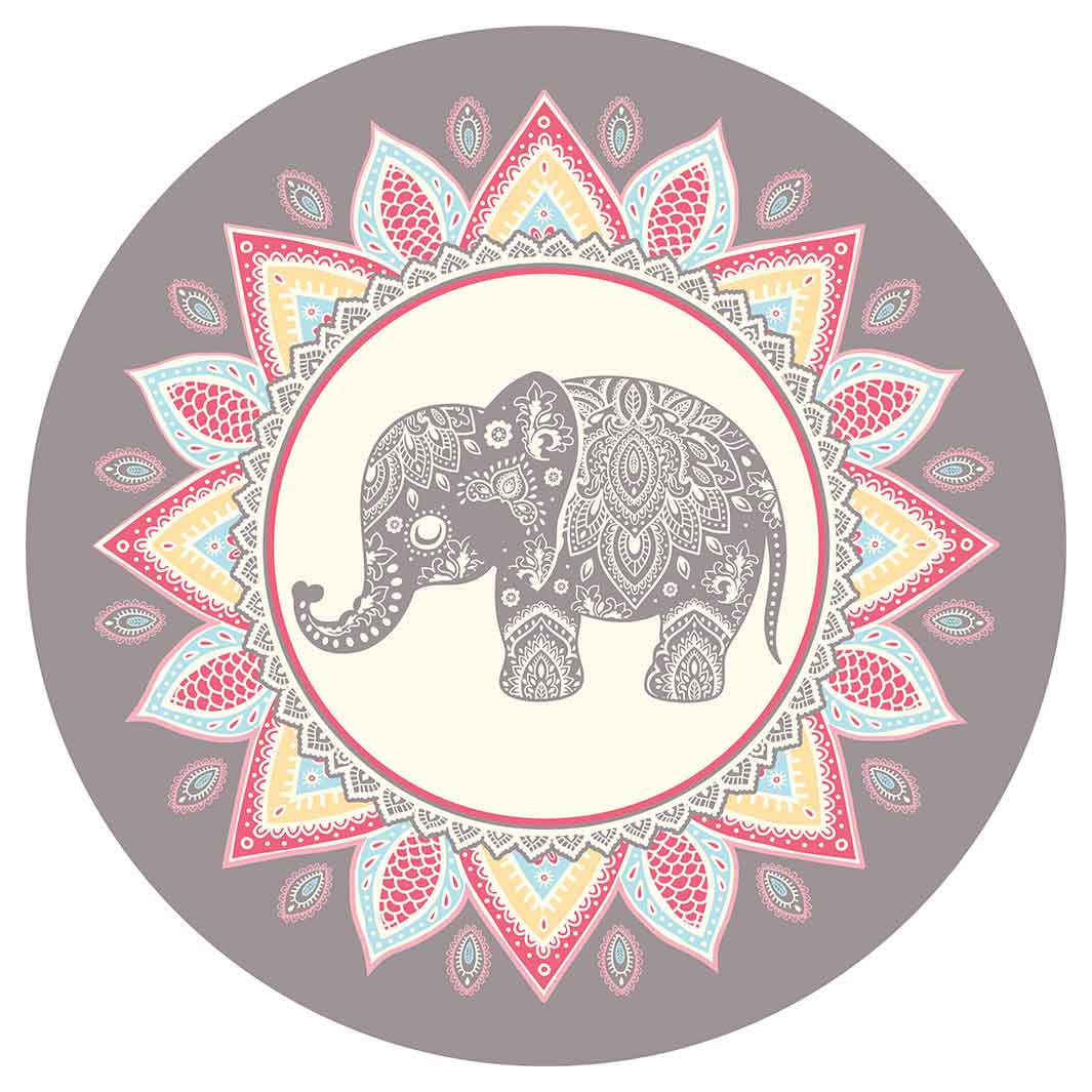 KIDS GREY RED ELEPHANT MOTIF PATTERN ROUND RUG