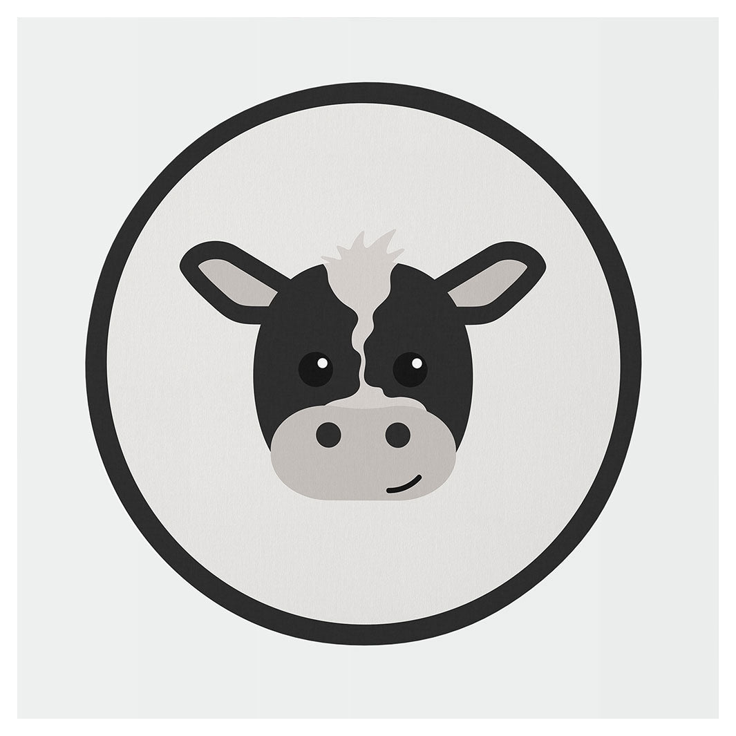 KIDS GREY BLACK AND WHITE COW ROUND RUG