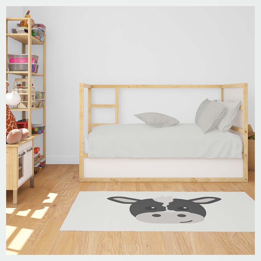 KIDS GREY BLACK AND WHITE COW RECTANGULAR RUG