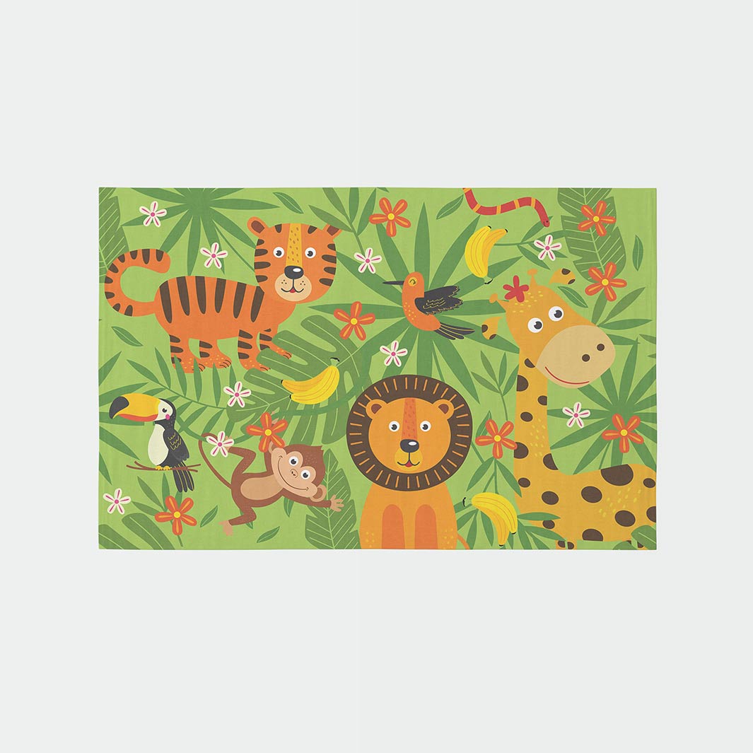 KIDS GREEN JUNGLE FUN ANIMALS RECTANGULAR RUG